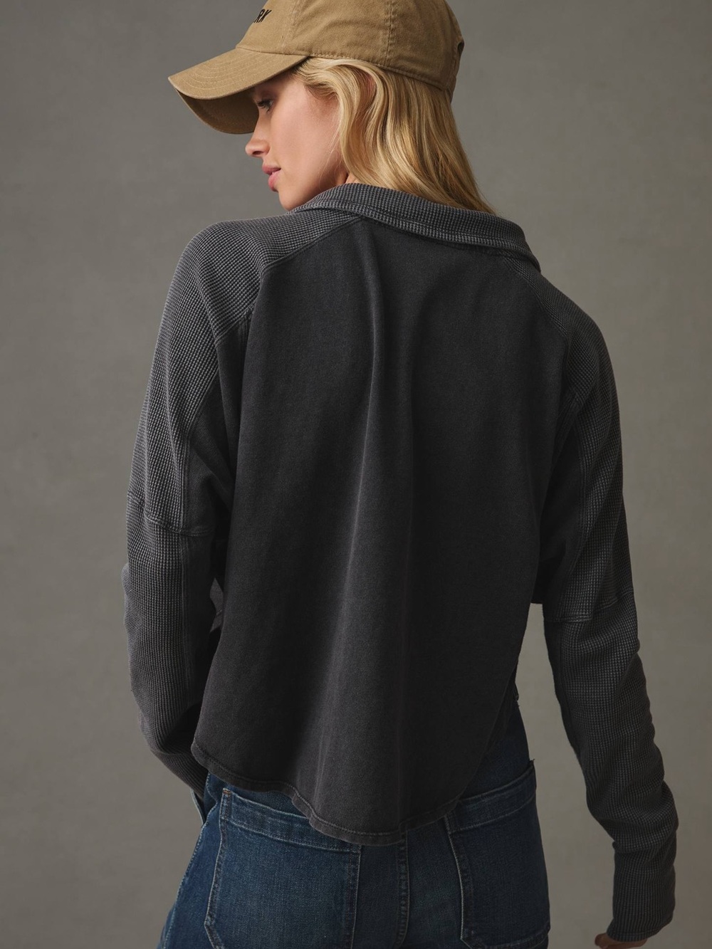 Daily Practice Anthropologie Long Sleeve Henley Charcoal Grey Size Large Cotton - Picture 2 of 8